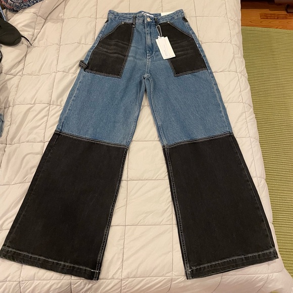 NWT ASOS Bershka Patchwork Wide Leg Jeans - Picture 4 of 16